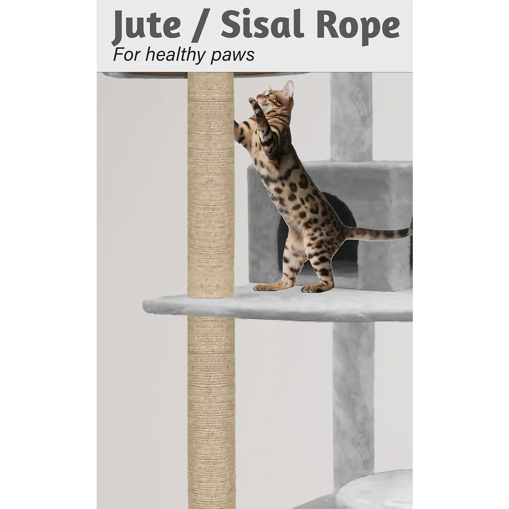 Furrlovers Multilevel Cat Tree with Condo & Jute Rope Scratching Posts (Grey) - Image 5