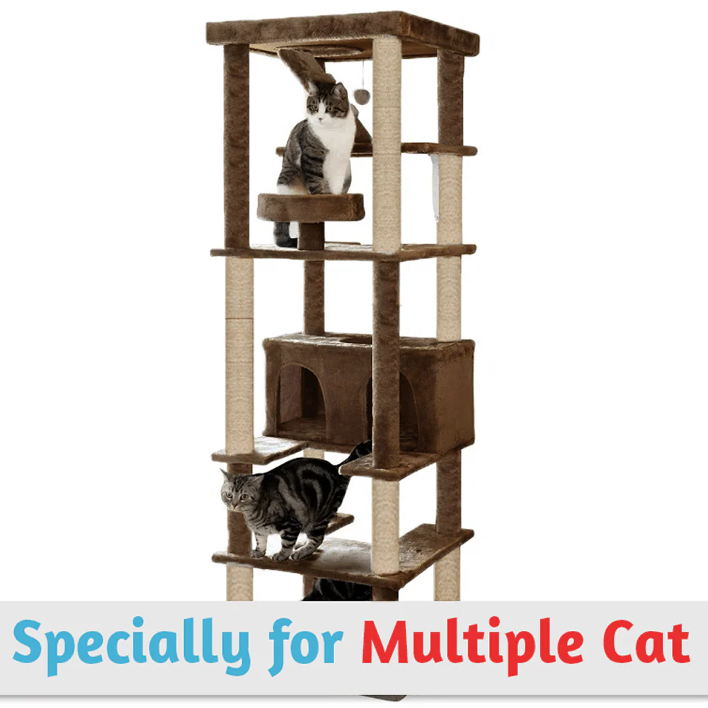 Furrlovers Multilevel Cat Tree with Condo, Ladder & Jute Rope Scratching Posts (Brown) - Image 3