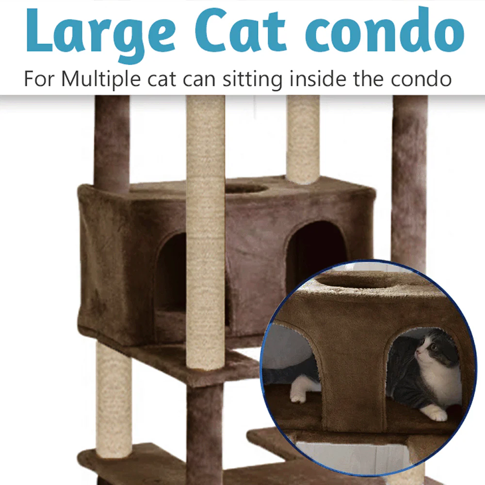 Furrlovers Multilevel Cat Tree with Condo, Ladder & Jute Rope Scratching Posts (Brown) - Image 4