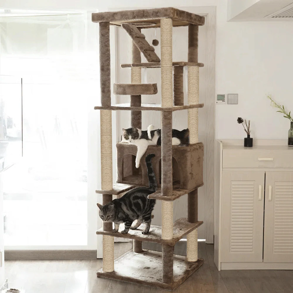 Furrlovers Multilevel Cat Tree with Condo, Ladder & Jute Rope Scratching Posts (Brown) - Image 7