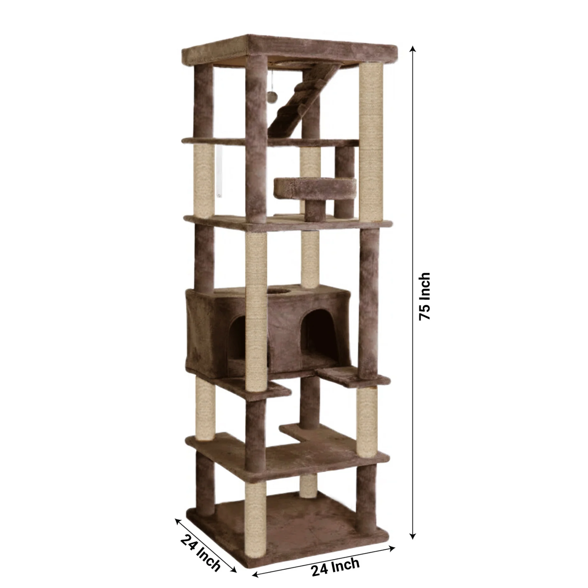 Furrlovers Multilevel Cat Tree with Condo, Ladder & Jute Rope Scratching Posts (Brown) - Image 8