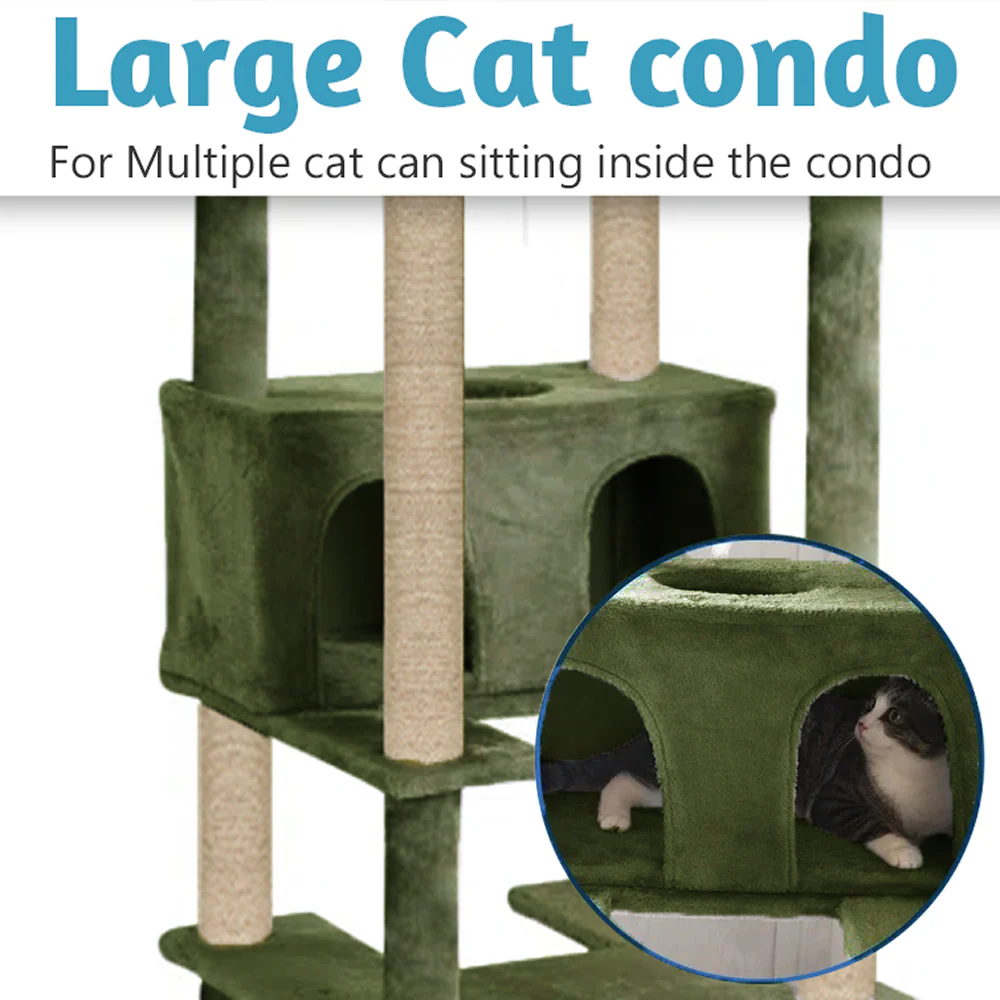 Furrlovers Multilevel Cat Tree with Condo, Ladder & Jute Rope Scratching Posts (Green) - Image 4