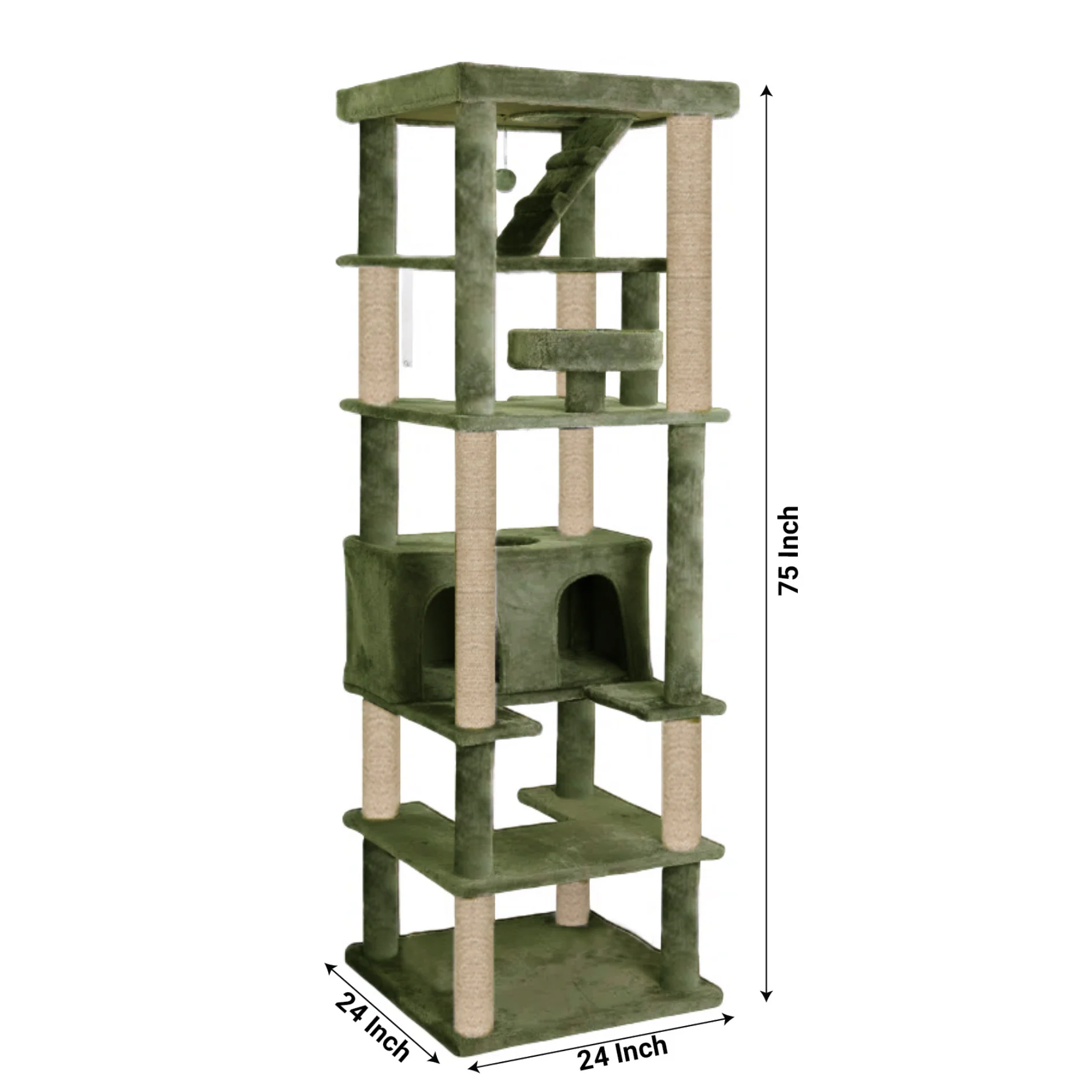 Furrlovers Multilevel Cat Tree with Condo, Ladder & Jute Rope Scratching Posts (Green) - Image 8