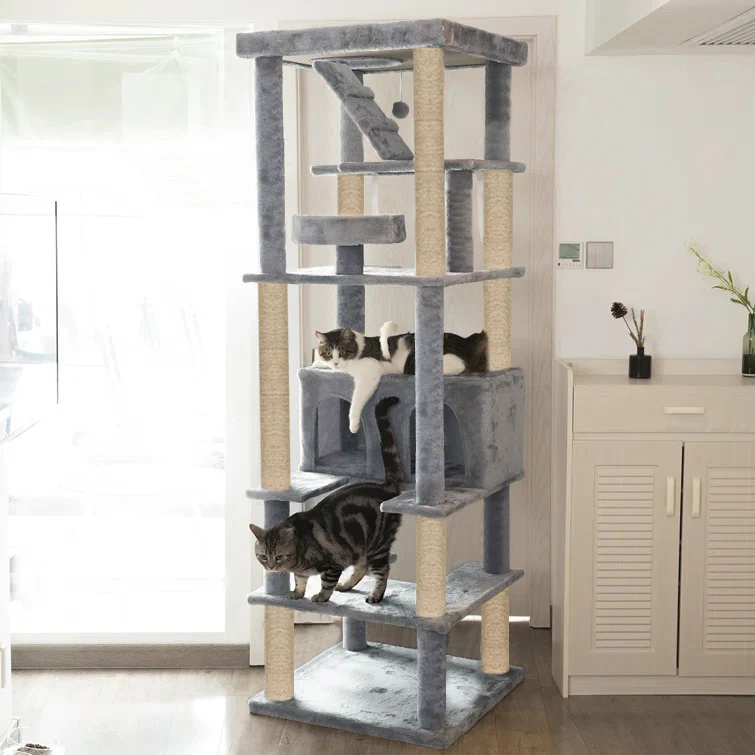 Furrlovers Multilevel Cat Tree with Condo, Ladder & Jute Rope Scratching Posts (Grey) - Image 2