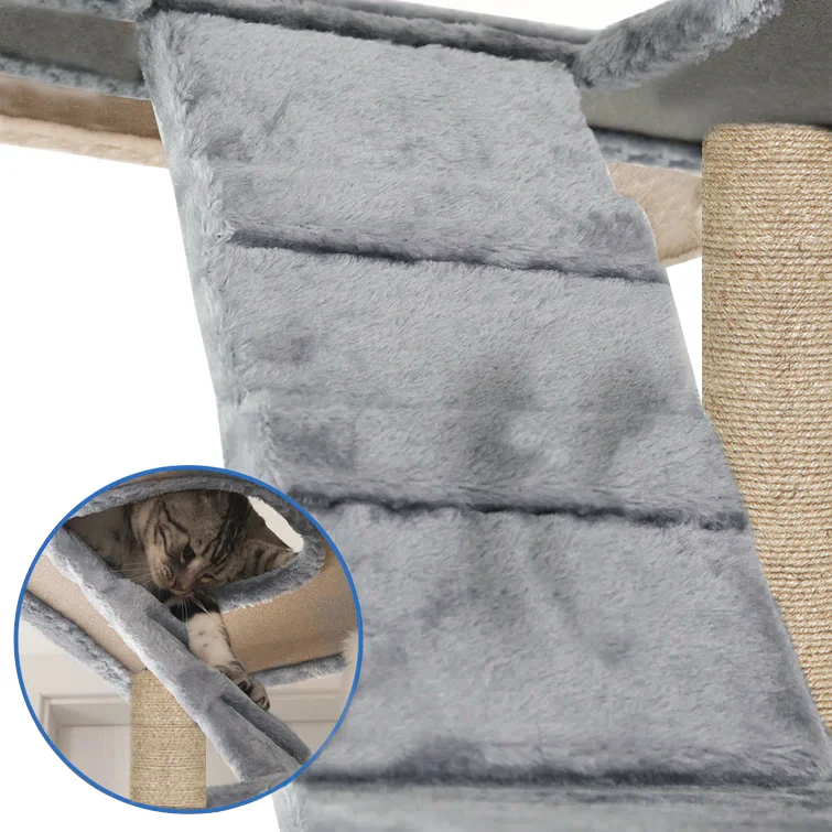 Furrlovers Multilevel Cat Tree with Condo, Ladder & Jute Rope Scratching Posts (Grey) - Image 3