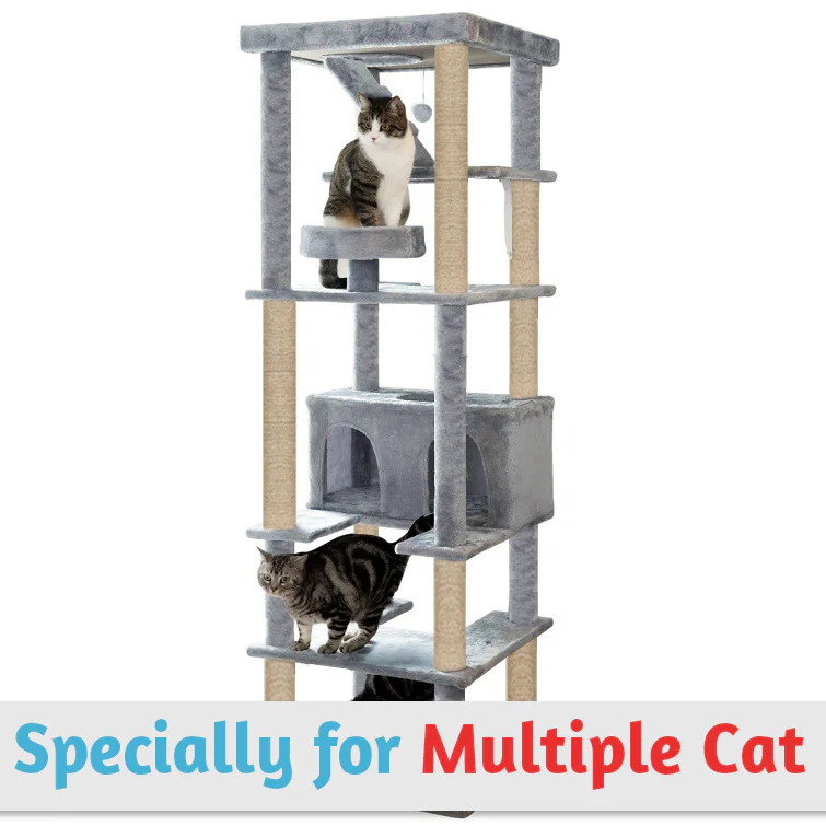 Furrlovers Multilevel Cat Tree with Condo, Ladder & Jute Rope Scratching Posts (Grey) - Image 4
