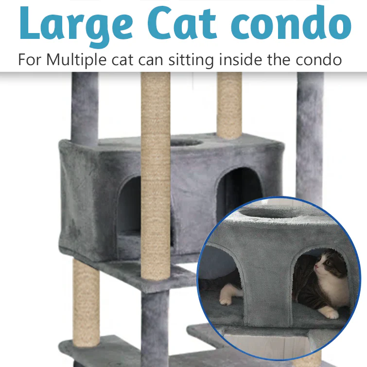 Furrlovers Multilevel Cat Tree with Condo, Ladder & Jute Rope Scratching Posts (Grey) - Image 5