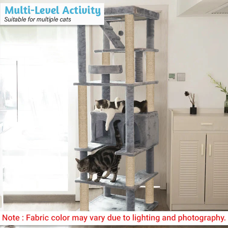 Furrlovers Multilevel Cat Tree with Condo, Ladder & Jute Rope Scratching Posts (Grey) - Image 6