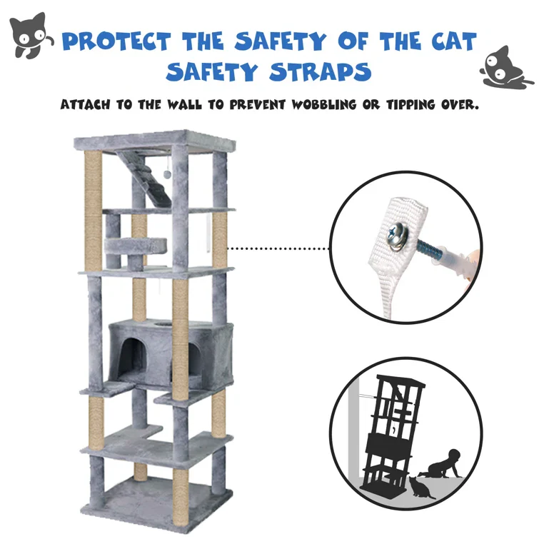 Furrlovers Multilevel Cat Tree with Condo, Ladder & Jute Rope Scratching Posts (Grey) - Image 7