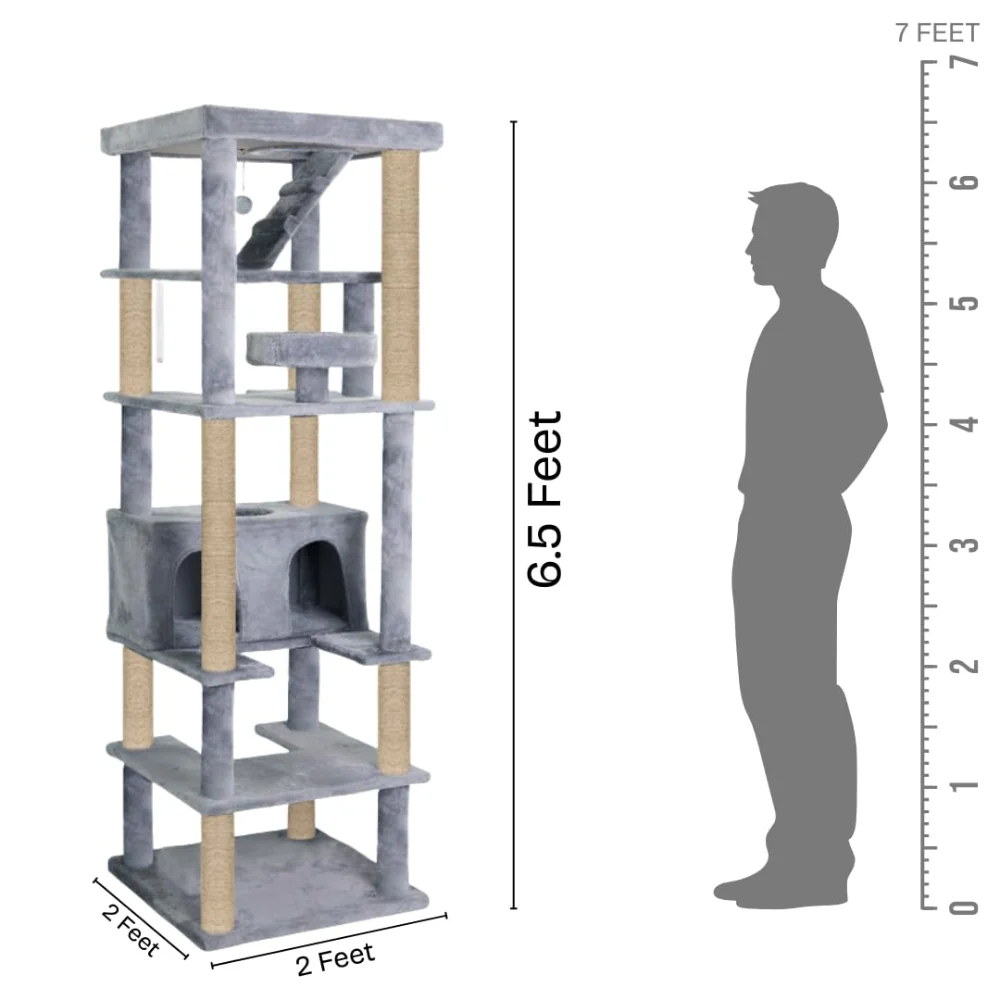 Furrlovers Multilevel Cat Tree with Condo, Ladder & Jute Rope Scratching Posts (Grey) - Image 8