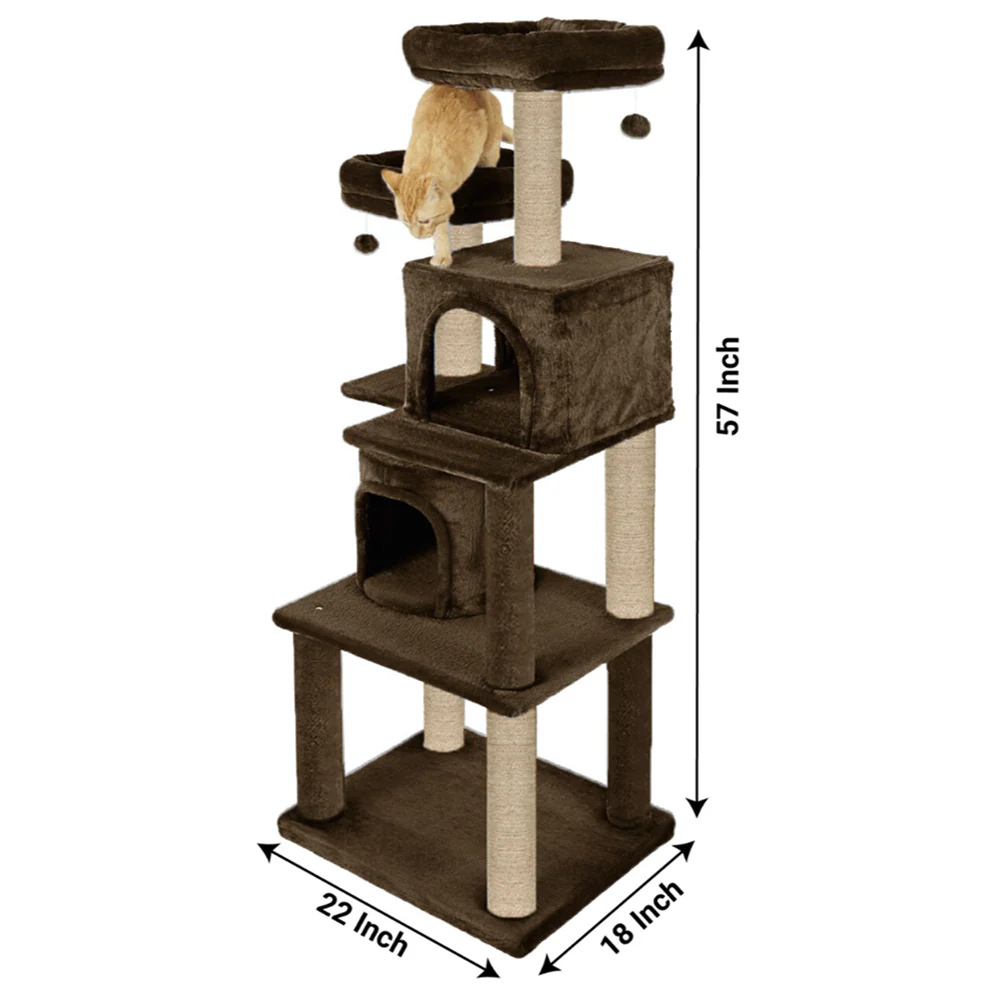 Furrlovers Multilevel Cat Tree with Condo, Perches & Jute Rope Scratching Posts (Brown) - Image 6