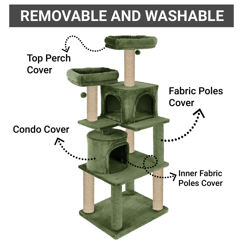 Furrlovers Multilevel Cat Tree with Condo, Perches & Jute Rope Scratching Posts (Green) - Image 2