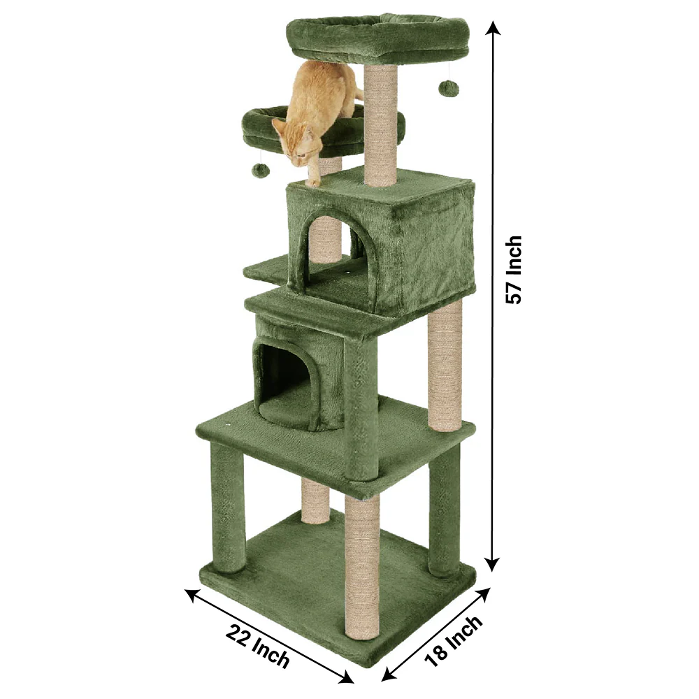 Furrlovers Multilevel Cat Tree with Condo, Perches & Jute Rope Scratching Posts (Green) - Image 6