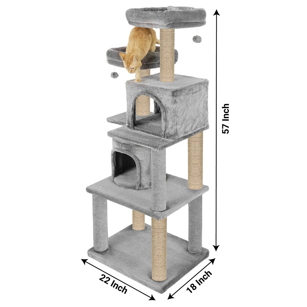 Furrlovers Multilevel Cat Tree with Condo, Perches & Jute Rope Scratching Posts (Grey) - Image 2