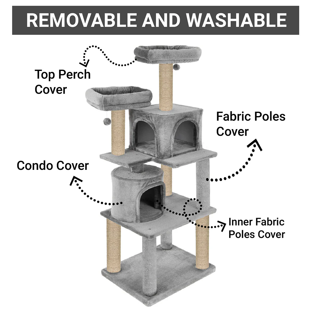 Furrlovers Multilevel Cat Tree with Condo, Perches & Jute Rope Scratching Posts (Grey) - Image 3