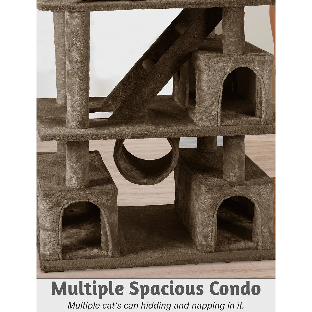Furrlovers Multilevel Cat Tree with Ladder, Tunnel & Jute Rope Scratching Posts (Brown) - Image 2