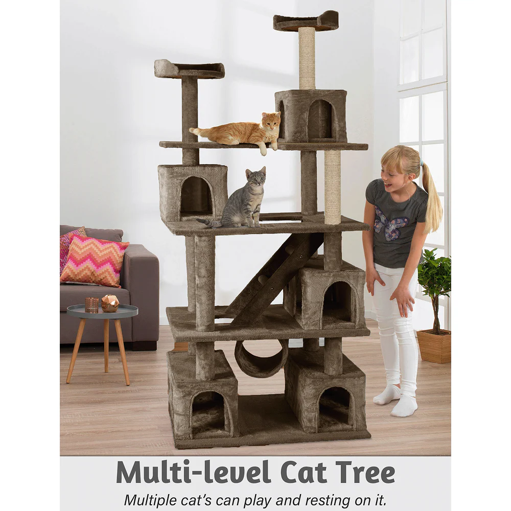 Furrlovers Multilevel Cat Tree with Ladder, Tunnel & Jute Rope Scratching Posts (Brown) - Image 3