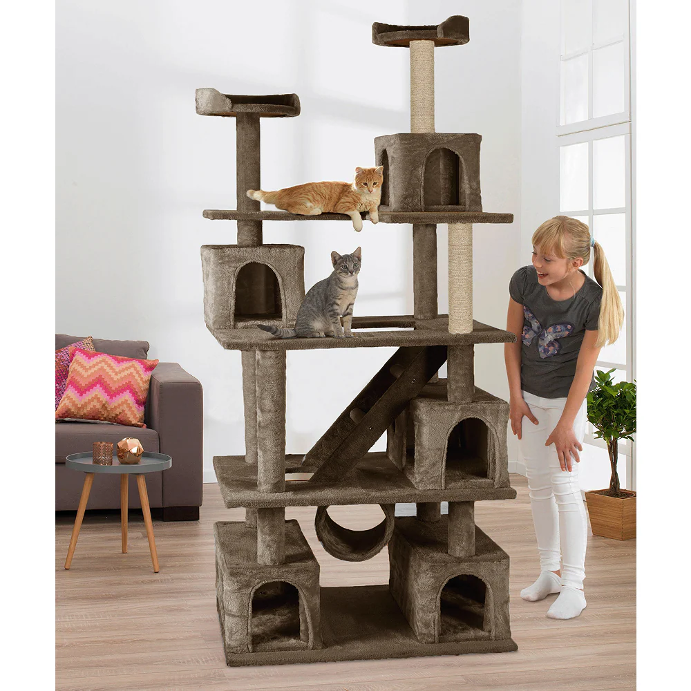 Furrlovers Multilevel Cat Tree with Ladder, Tunnel & Jute Rope Scratching Posts (Brown) - Image 5