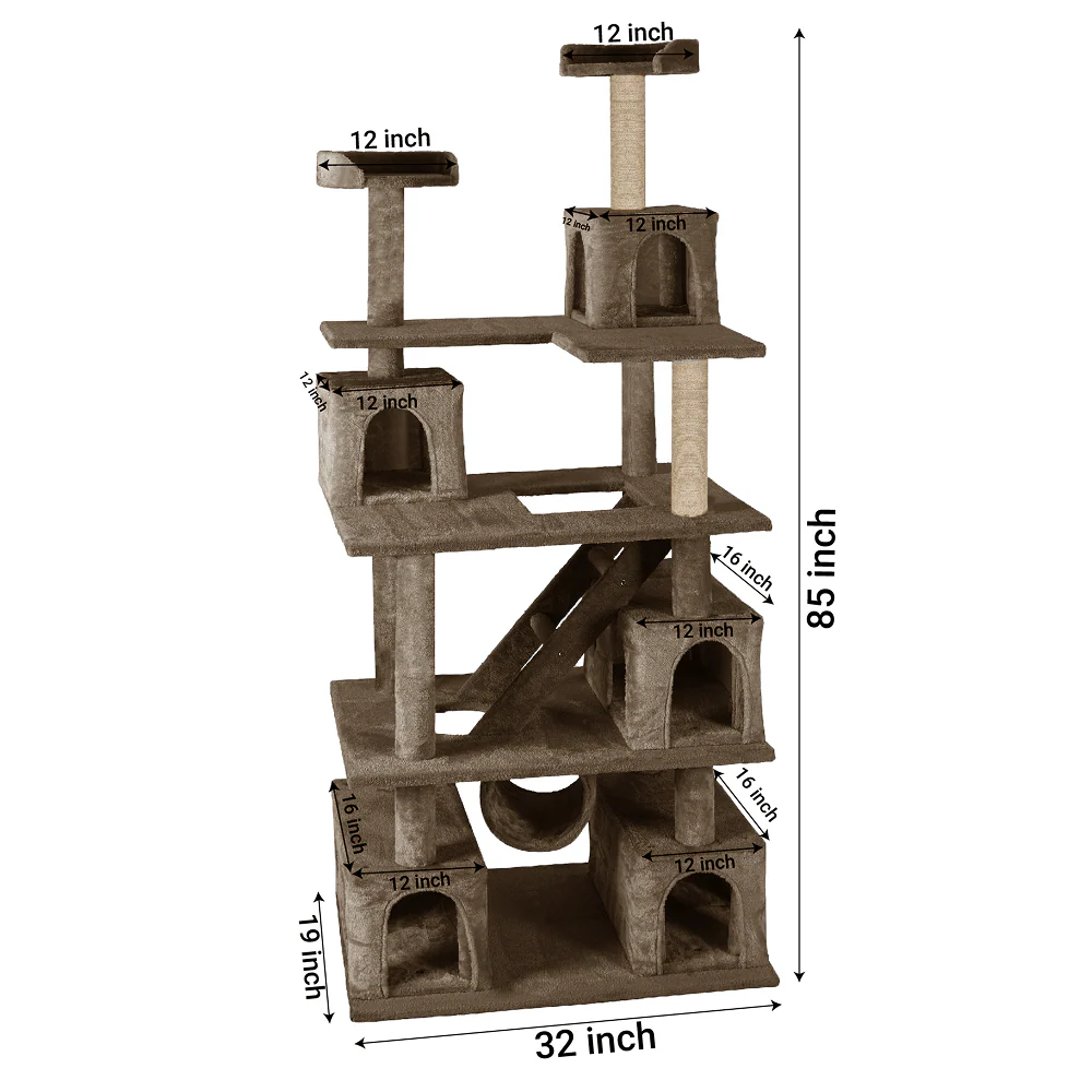 Furrlovers Multilevel Cat Tree with Ladder, Tunnel & Jute Rope Scratching Posts (Brown) - Image 6