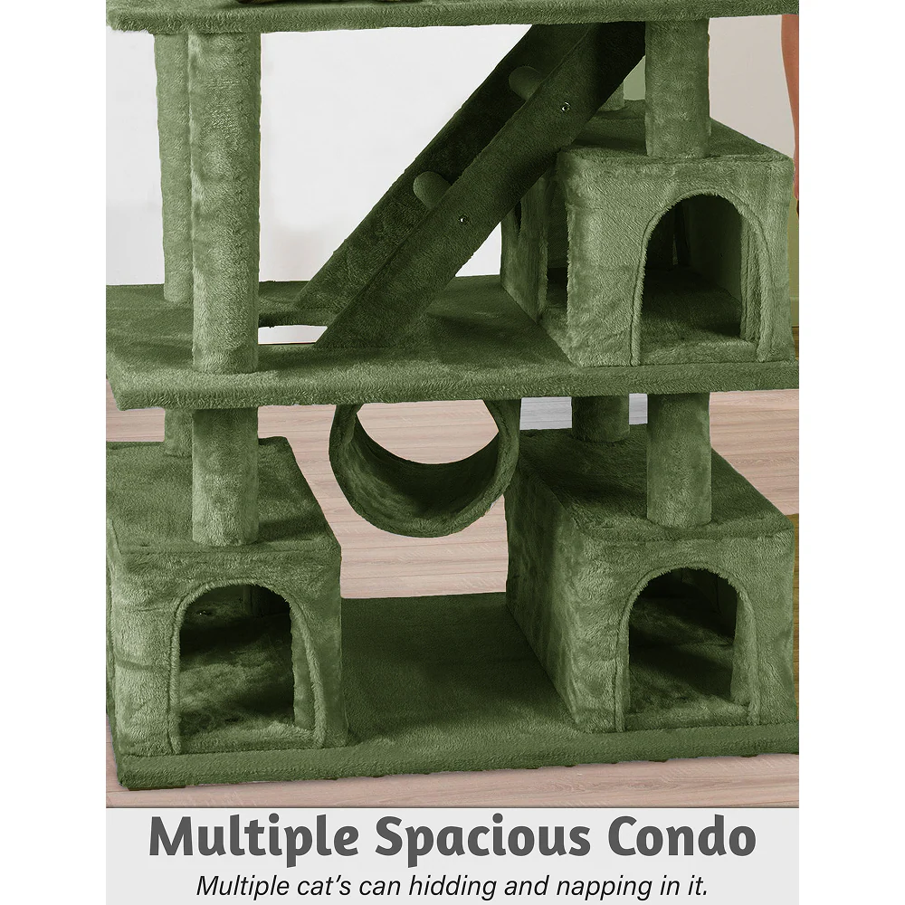 Furrlovers Multilevel Cat Tree with Ladder, Tunnel & Jute Rope Scratching Posts (Green) - Image 3
