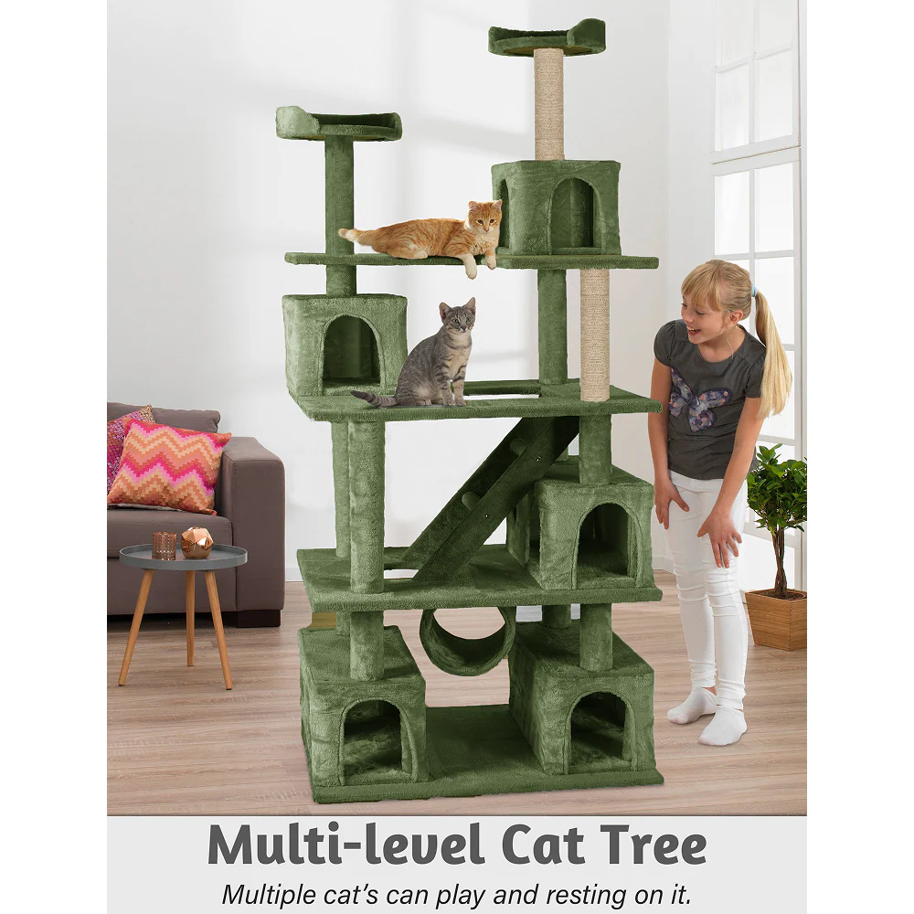 Furrlovers Multilevel Cat Tree with Ladder, Tunnel & Jute Rope Scratching Posts (Green) - Image 4