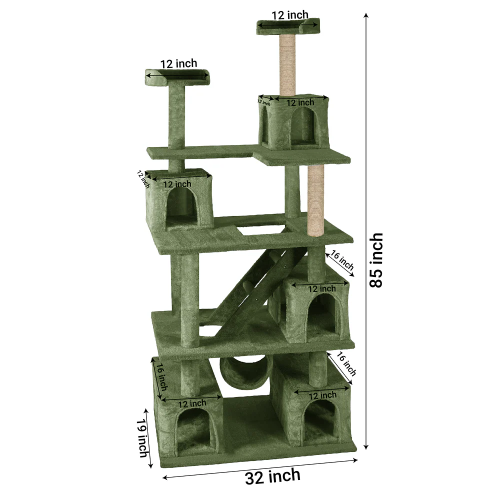 Furrlovers Multilevel Cat Tree with Ladder, Tunnel & Jute Rope Scratching Posts (Green) - Image 5
