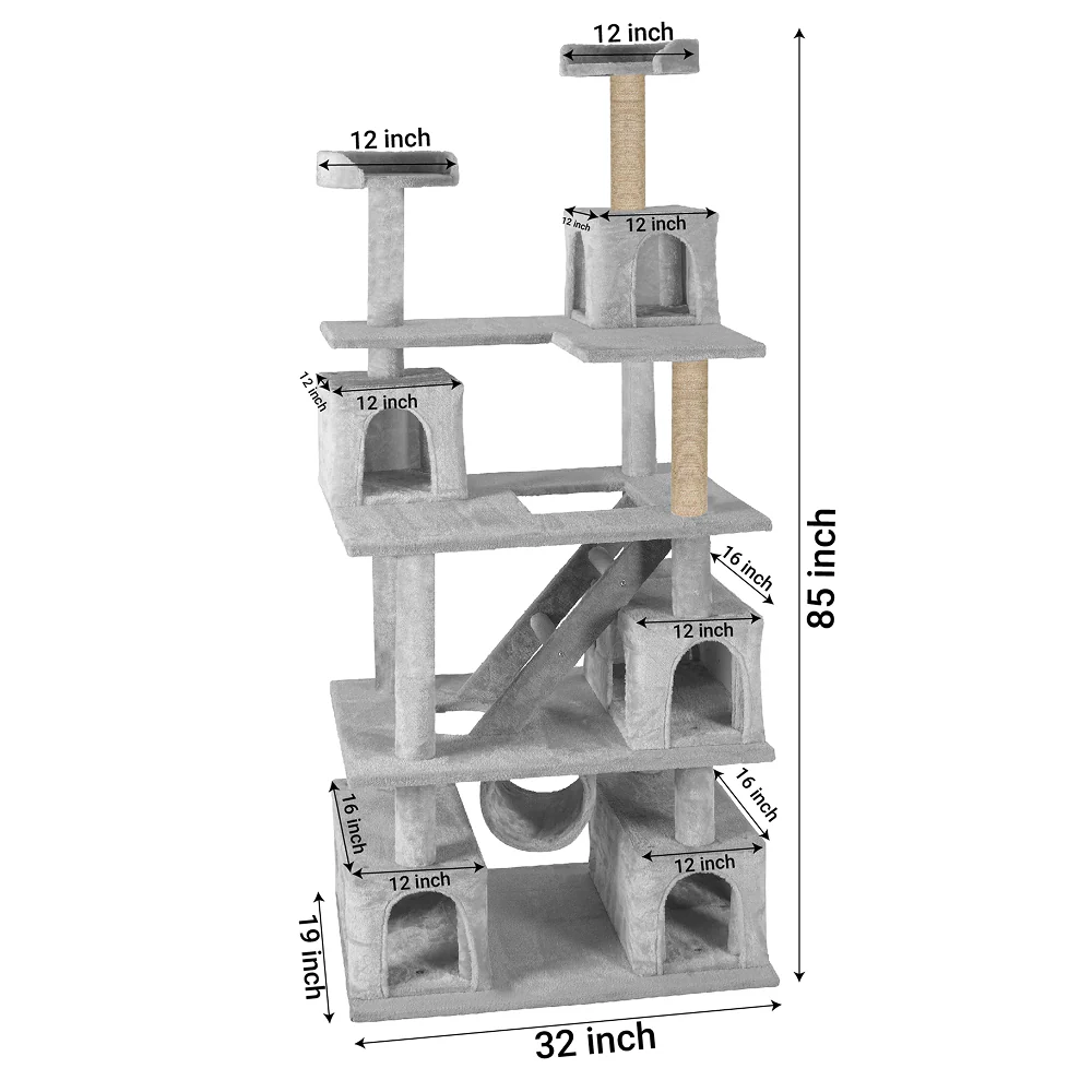 Furrlovers Multilevel Cat Tree with Ladder, Tunnel & Jute Rope Scratching Posts (Grey) - Image 3