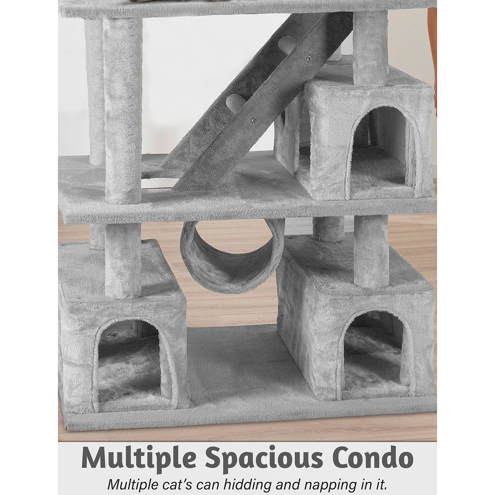 Furrlovers Multilevel Cat Tree with Ladder, Tunnel & Jute Rope Scratching Posts (Grey) - Image 4