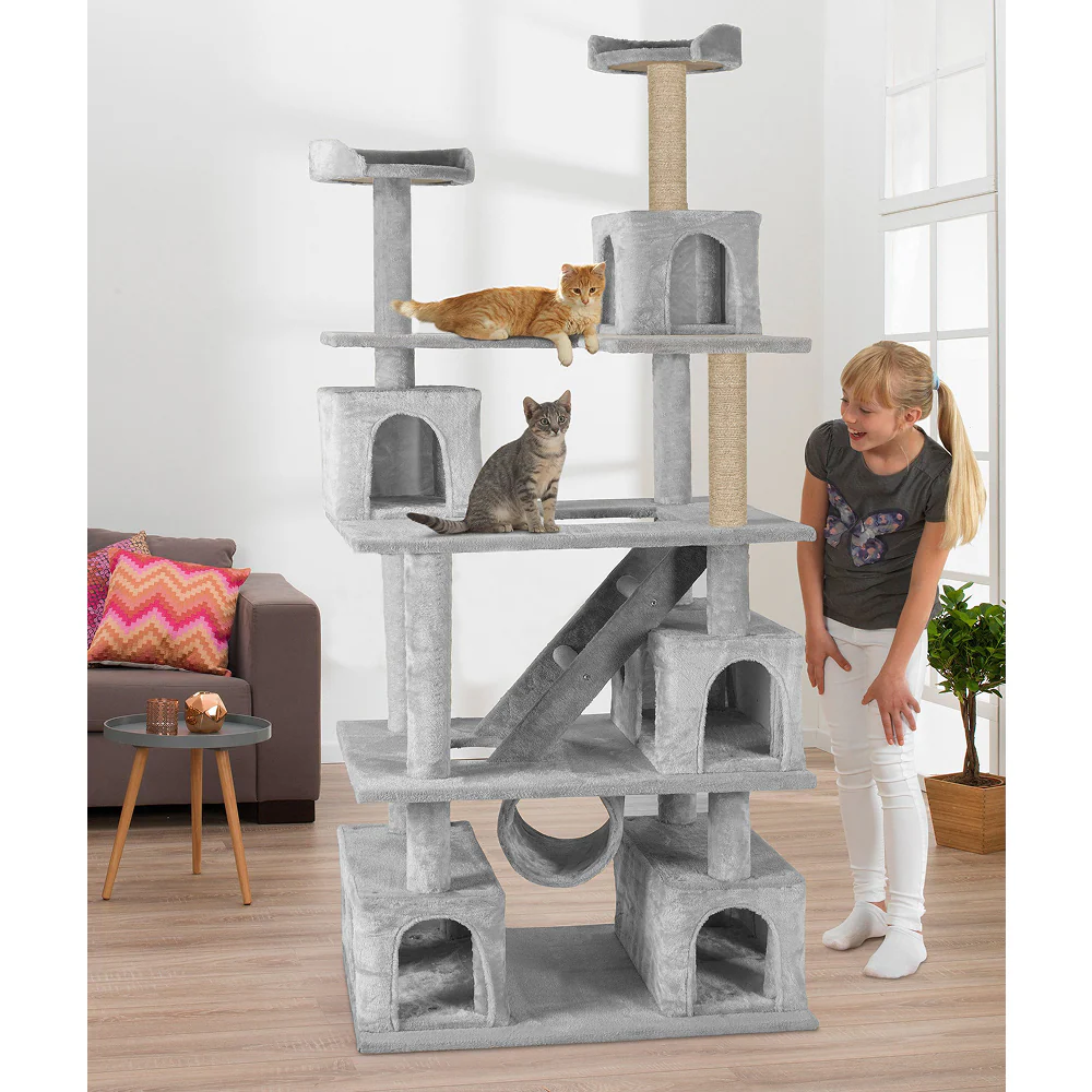 Furrlovers Multilevel Cat Tree with Ladder, Tunnel & Jute Rope Scratching Posts (Grey) - Image 5