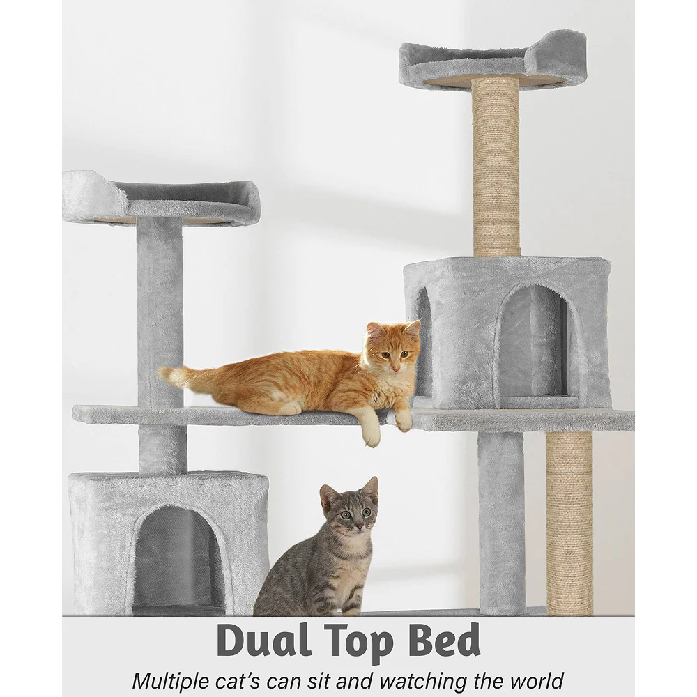 Furrlovers Multilevel Cat Tree with Ladder, Tunnel & Jute Rope Scratching Posts (Grey) - Image 6