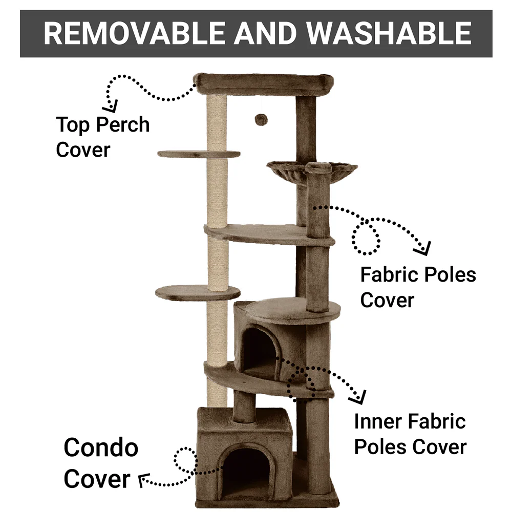 Furrlovers Multilevel Cat Tree with Scratching Posts, Condo & Top Bed with Jute Rope (Brown) - Image 2