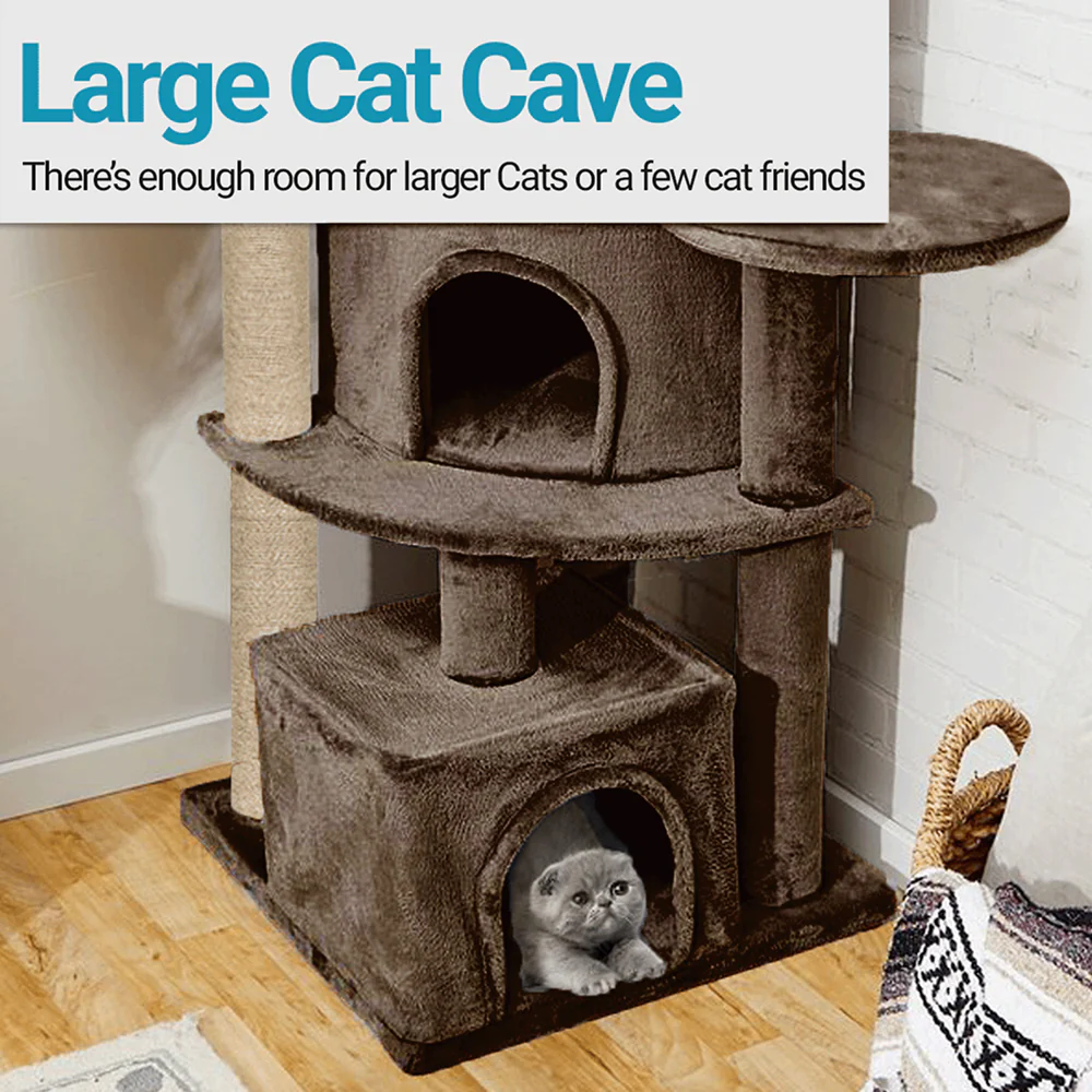 Furrlovers Multilevel Cat Tree with Scratching Posts, Condo & Top Bed with Jute Rope (Brown) - Image 3
