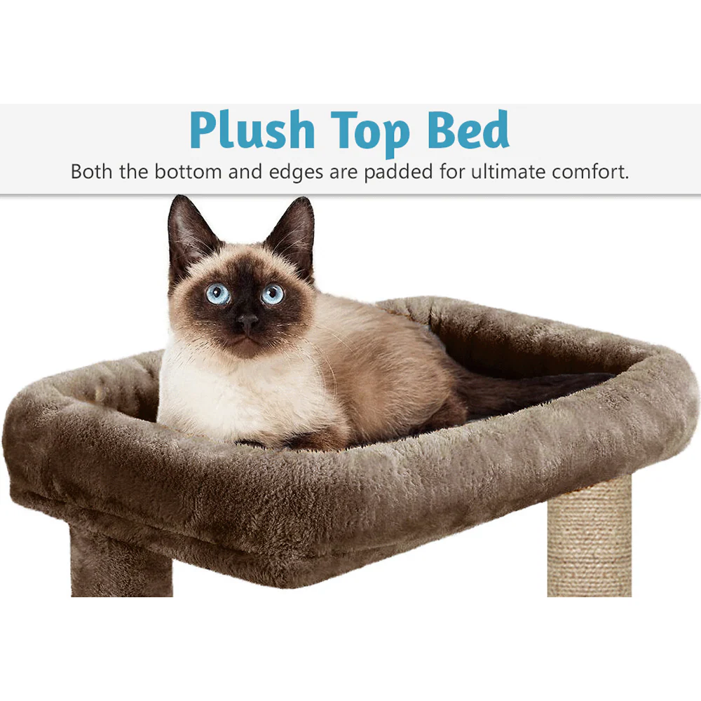 Furrlovers Multilevel Cat Tree with Scratching Posts, Condo & Top Bed with Jute Rope (Brown) - Image 4