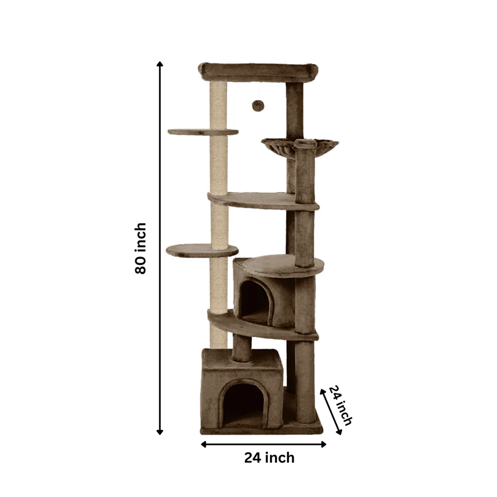 Furrlovers Multilevel Cat Tree with Scratching Posts, Condo & Top Bed with Jute Rope (Brown) - Image 5