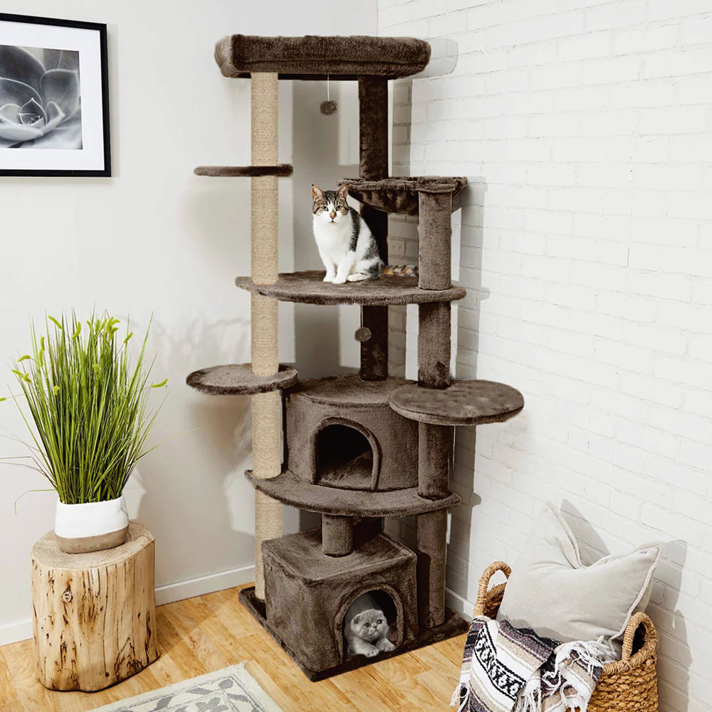 Furrlovers Multilevel Cat Tree with Scratching Posts, Condo & Top Bed with Jute Rope (Brown) - Image 6