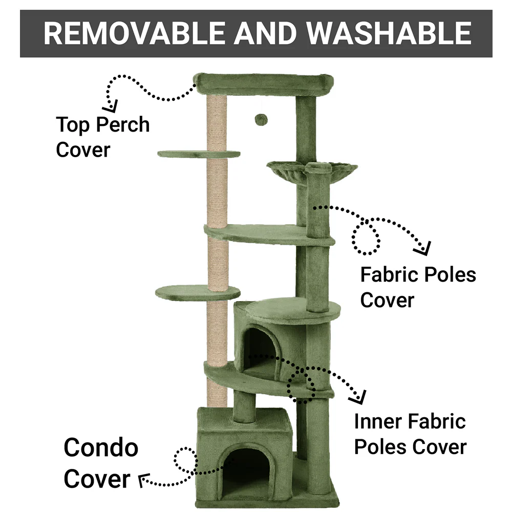 Furrlovers Multilevel Cat Tree with Scratching Posts, Condo & Top Bed with Jute Rope (Green) - Image 2