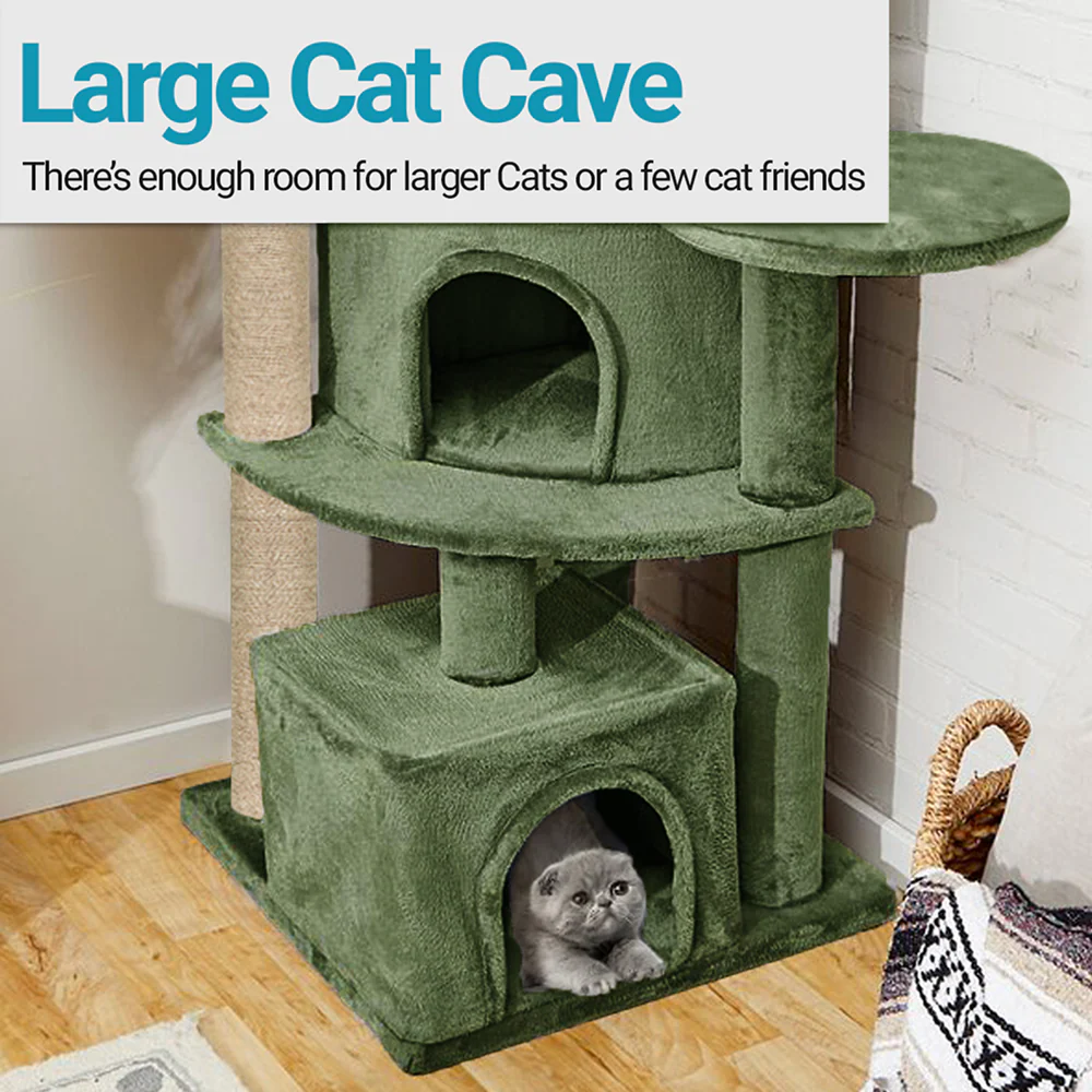 Furrlovers Multilevel Cat Tree with Scratching Posts, Condo & Top Bed with Jute Rope (Green) - Image 3