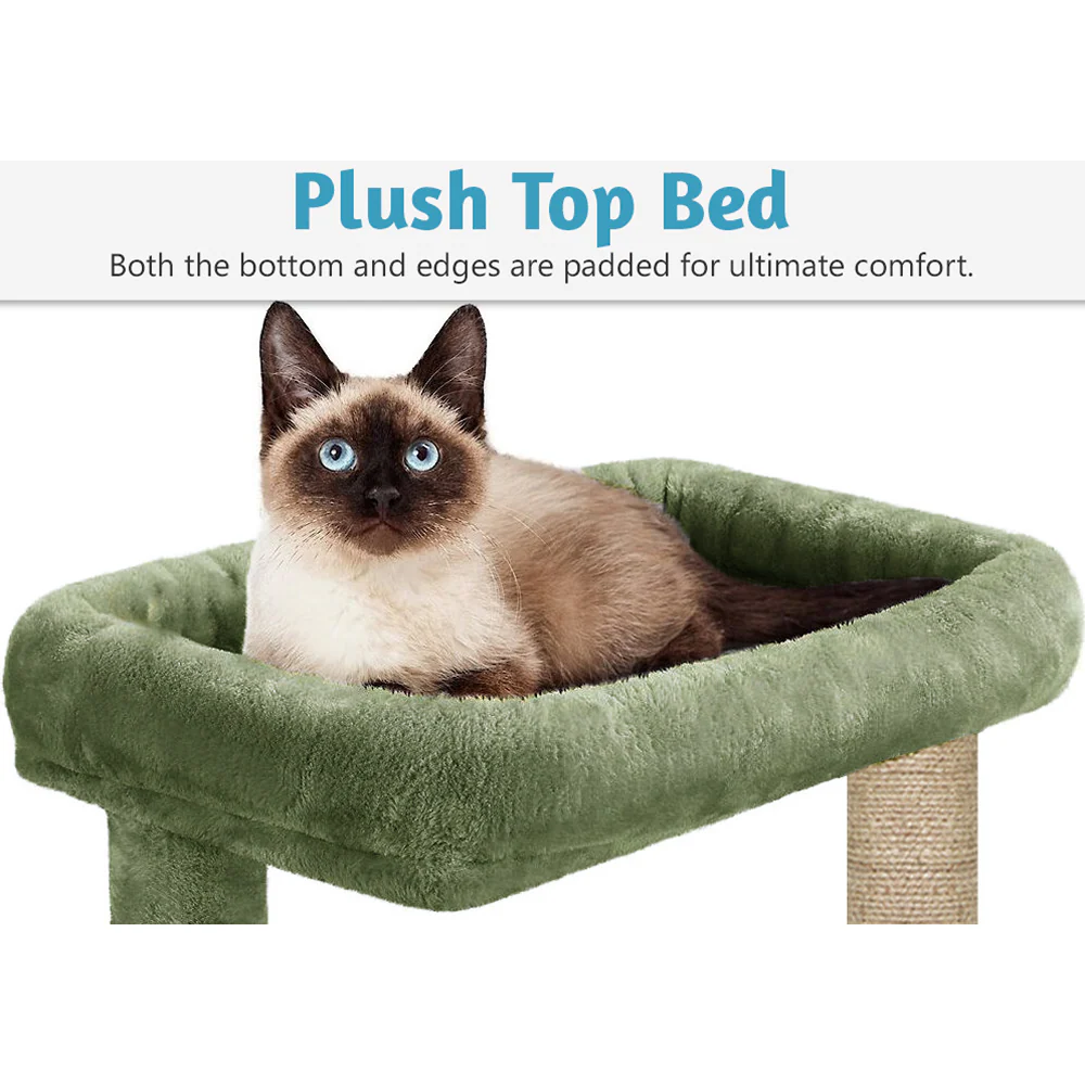 Furrlovers Multilevel Cat Tree with Scratching Posts, Condo & Top Bed with Jute Rope (Green) - Image 4