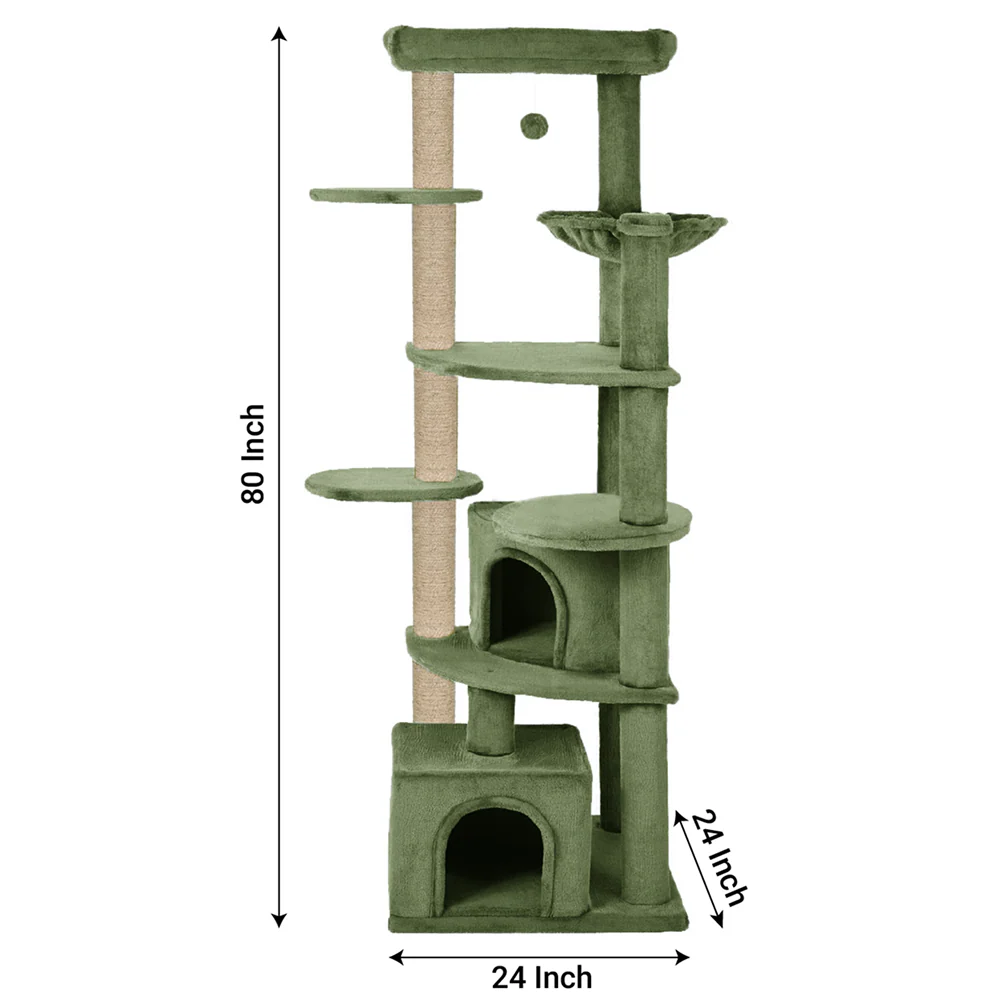Furrlovers Multilevel Cat Tree with Scratching Posts, Condo & Top Bed with Jute Rope (Green) - Image 5