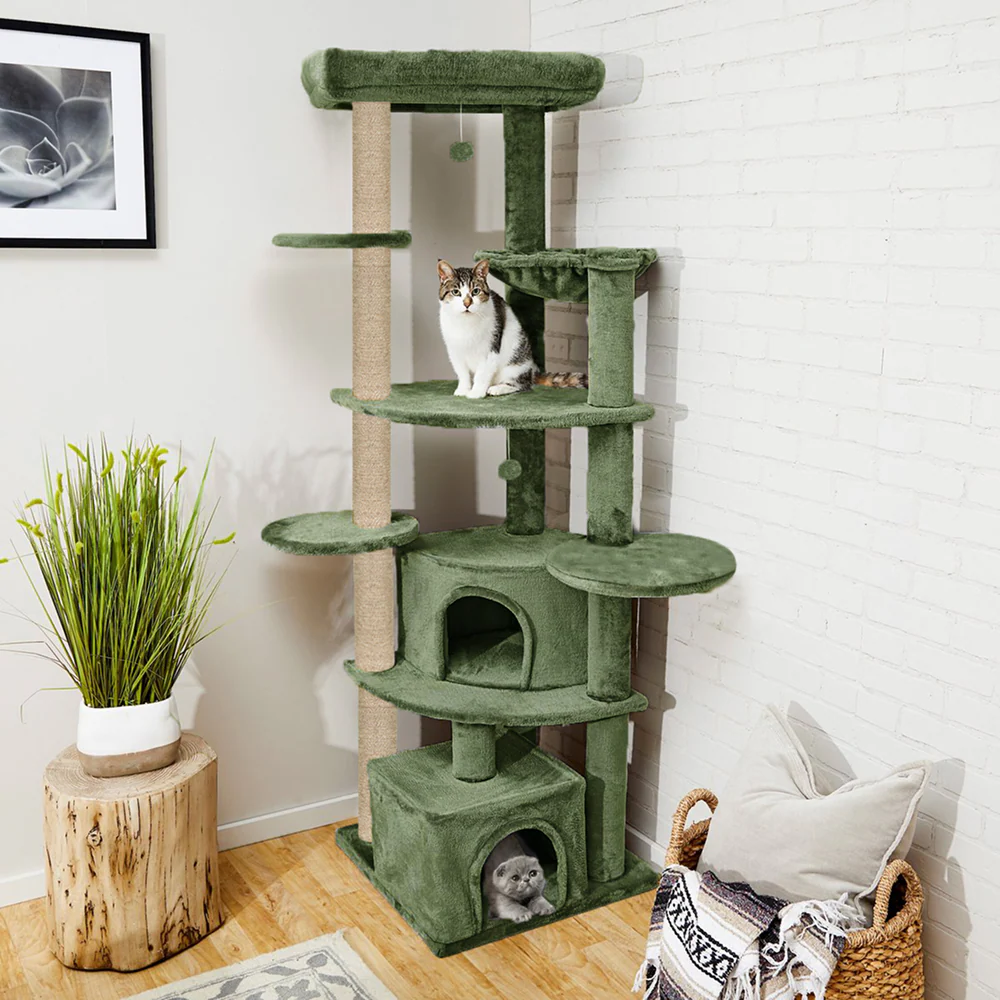 Furrlovers Multilevel Cat Tree with Scratching Posts, Condo & Top Bed with Jute Rope (Green) - Image 6