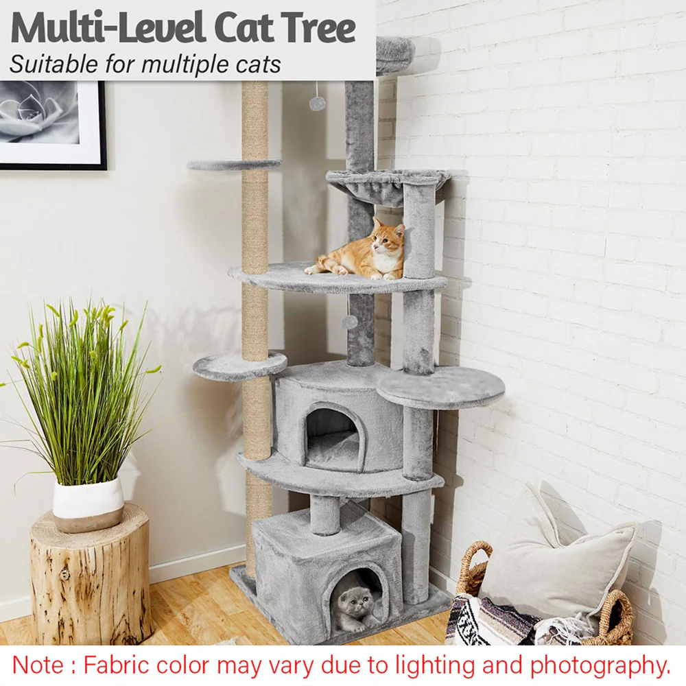 Furrlovers Multilevel Cat Tree with Scratching Posts, Condo & Top Bed with Jute Rope (Grey) - Image 11