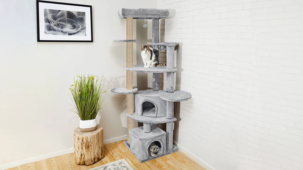 Furrlovers Multilevel Cat Tree with Scratching Posts, Condo & Top Bed with Jute Rope (Grey) - Image 3