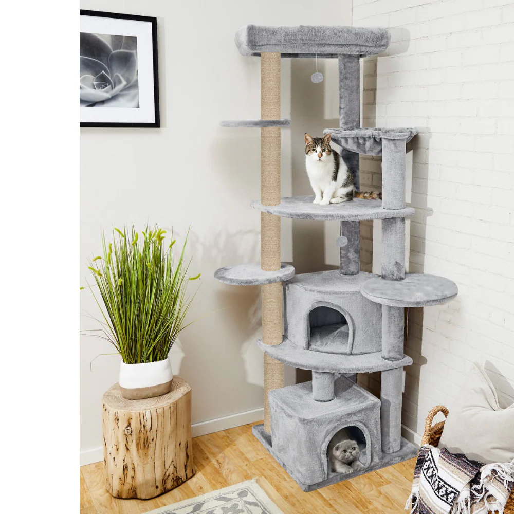 Furrlovers Multilevel Cat Tree with Scratching Posts, Condo & Top Bed with Jute Rope (Grey) - Image 5