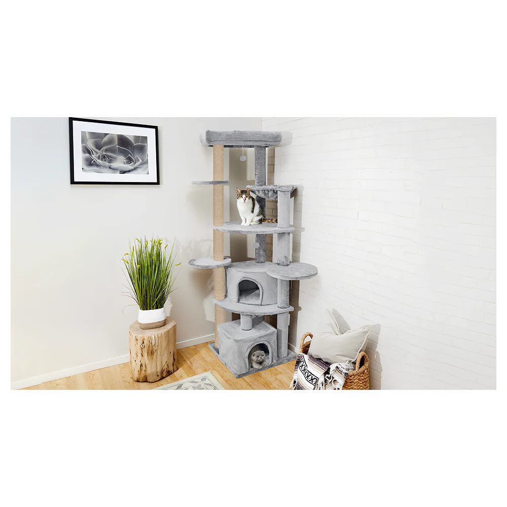 Furrlovers Multilevel Cat Tree with Scratching Posts, Condo & Top Bed with Jute Rope (Grey) - Image 6