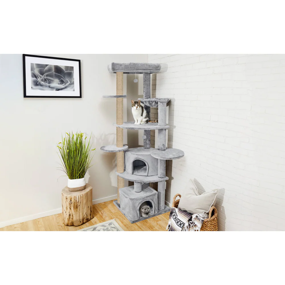 Furrlovers Multilevel Cat Tree with Scratching Posts, Condo & Top Bed with Jute Rope (Grey) - Image 7