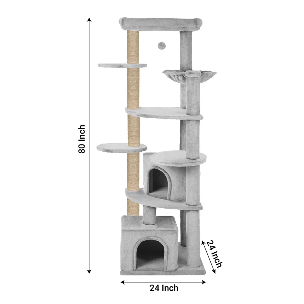 Furrlovers Multilevel Cat Tree with Scratching Posts, Condo & Top Bed with Jute Rope (Grey) - Image 8