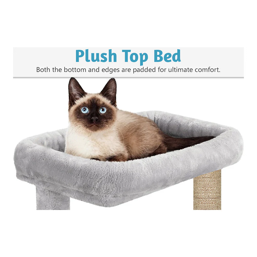 Furrlovers Multilevel Cat Tree with Scratching Posts, Condo & Top Bed with Jute Rope (Grey) - Image 9