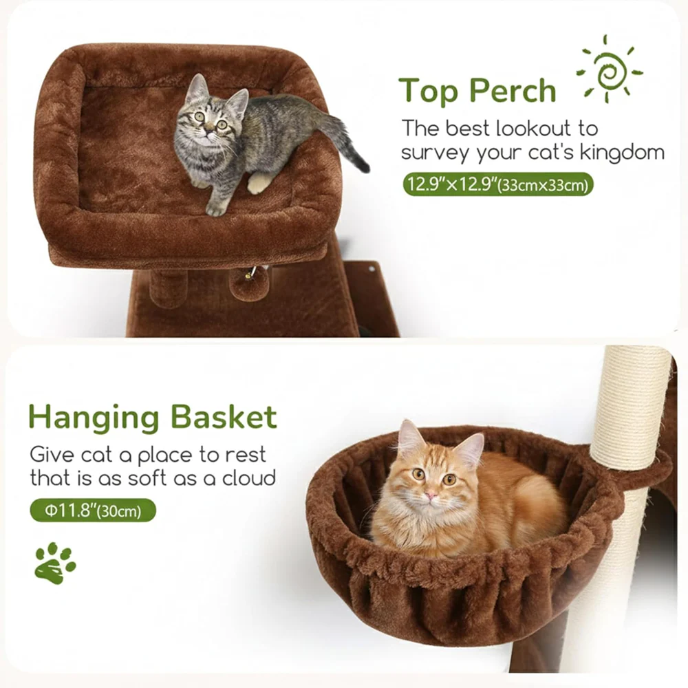 Furrlovers Multilevel Plush Cat Tree with Condo, Hammock & Jute Rope Scratching Posts (Brown) - Image 6