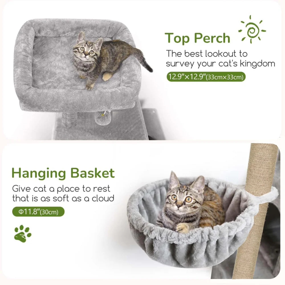 Furrlovers Multilevel Plush Cat Tree with Condo, Hammock & Jute Rope Scratching Posts (Grey) - Image 3