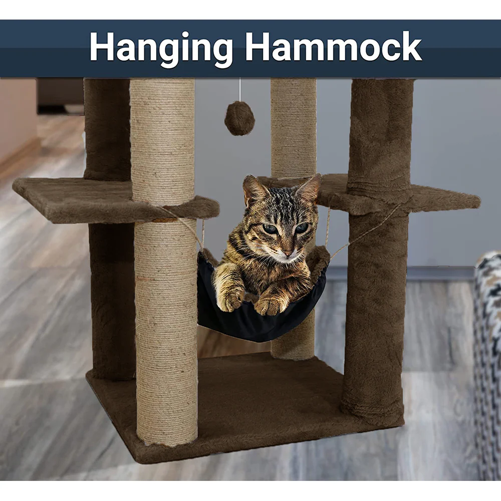 Furrlovers Multilevel Soft Fur Cat Tree with Condo, Hammock & Sisal Scratching Posts (Brown) - Image 3